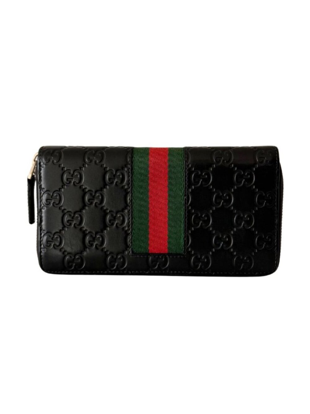 Gucci Web Guccissima Black Leather Zip Around Wallet